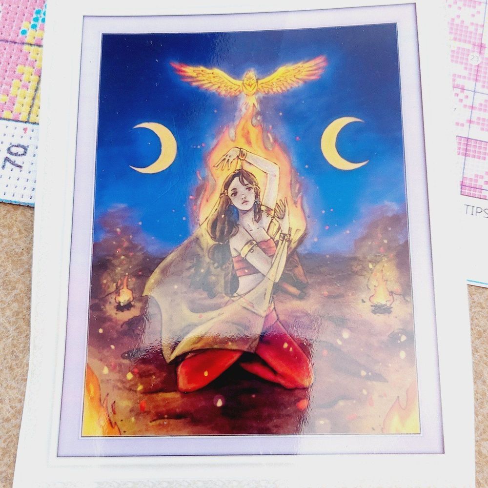 Cross Stitch Kit Moon Goddess Tarot High Priestess Art Fire Belly Dancer